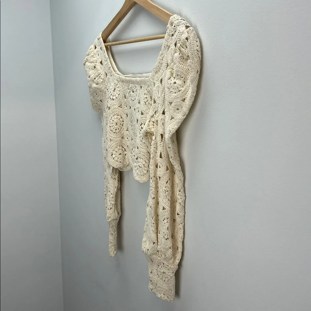 Zara Crochet Lace Crop Top Cream Cropped Womens Medium Victorian Cottagecore